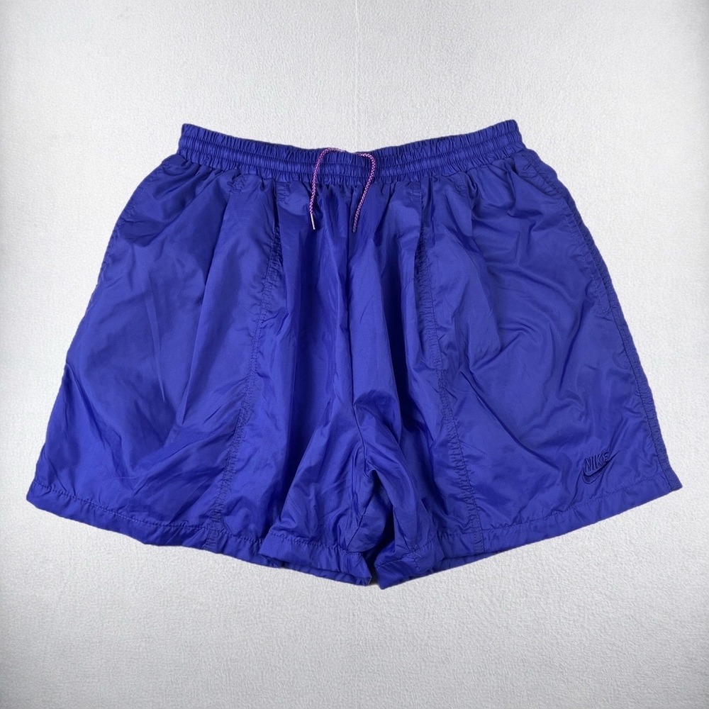 Vintage Nike Shorts Mens XL Blue Black Tag Swoosh Nylon Lined Athletic Running